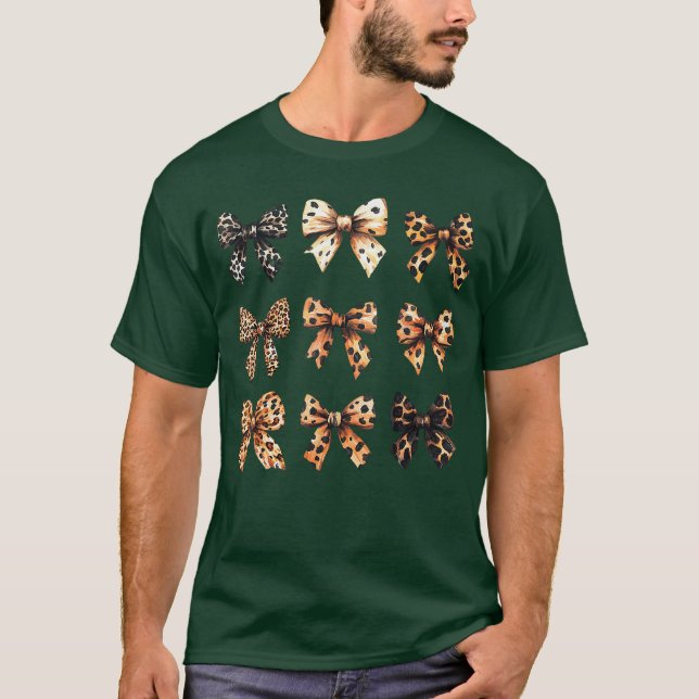 Söt leopard gepardtryck coquette-bågar flickaktigt t shirt (Framsida)