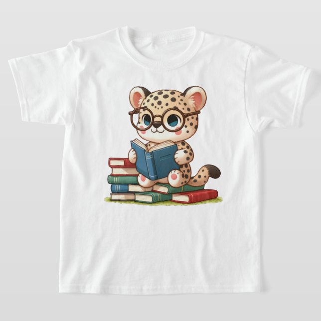 Söt Leopard Läsning T Shirt (Laydown)