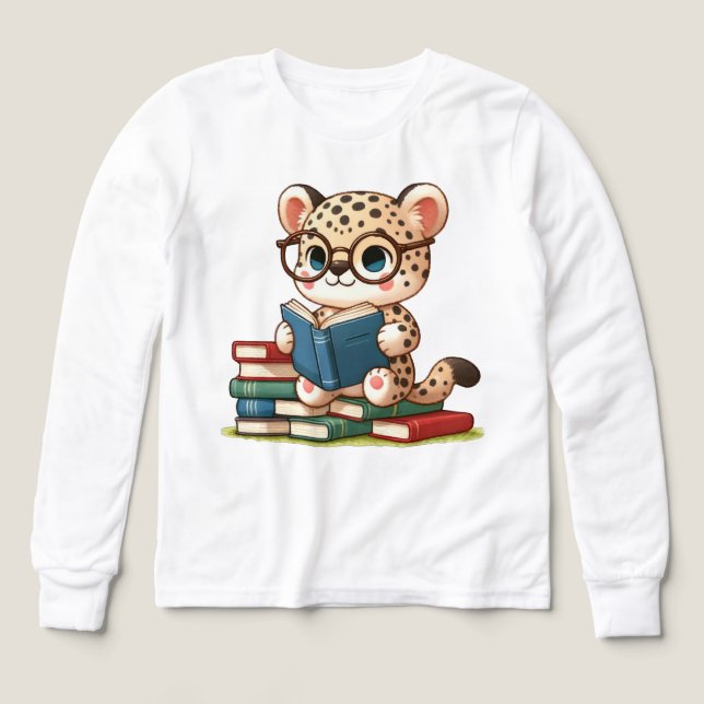 Söt Leopard Läsning T Shirt (Design framsida)