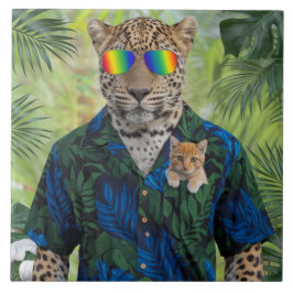 Söt leopard och orange tabby dekorativ kakel