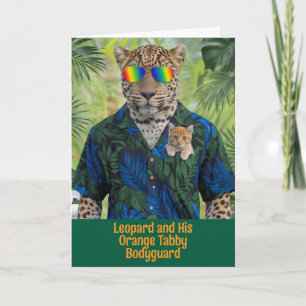 Söt leopard och orange tabby gratulationskort kort
