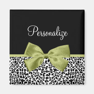 Söt Leopard Skriv ut Vår Grönt Bow med Namn Magnet