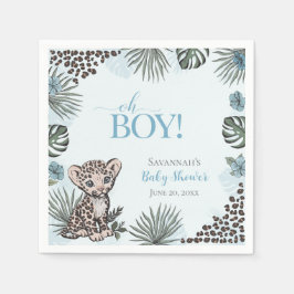 Söt Leopard Unge Blå Bebis Baby Shower Pappersservett