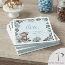 Söt Leopard Unge Blå Bebis Baby Shower