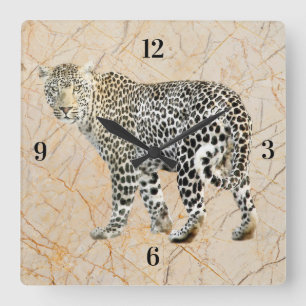 Söt Leopard Wall Clock Fyrkantig Klocka
