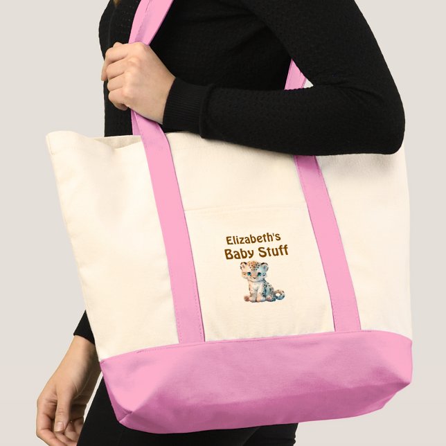 Söt leopardbabygrejs namn rosa brunt tygkasse (Skapare uppladdad)