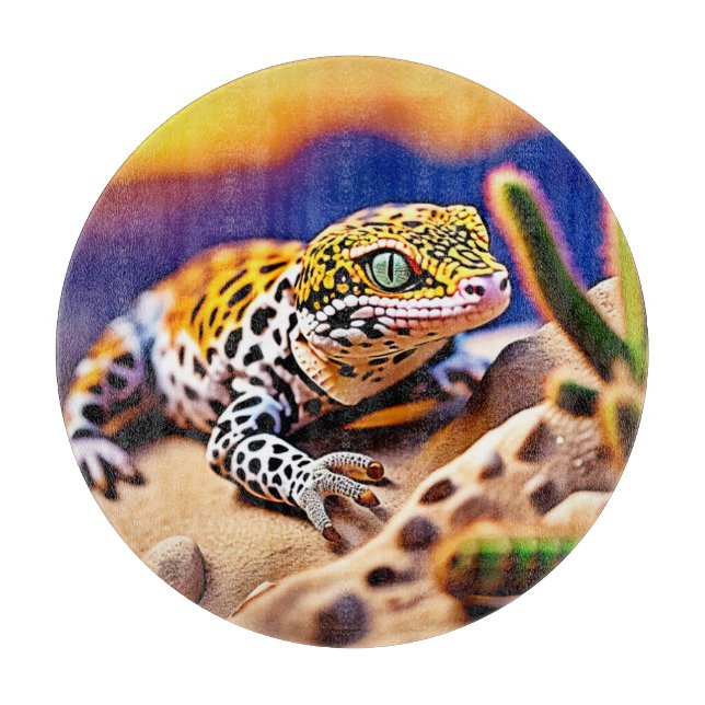 Söt leopardgecko solnedgång öken design (Framsidan)