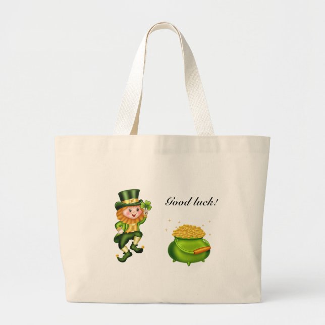 Söt leprechaun, kalligrafi & en gryta med guld jumbo tygkasse (Framsidan)