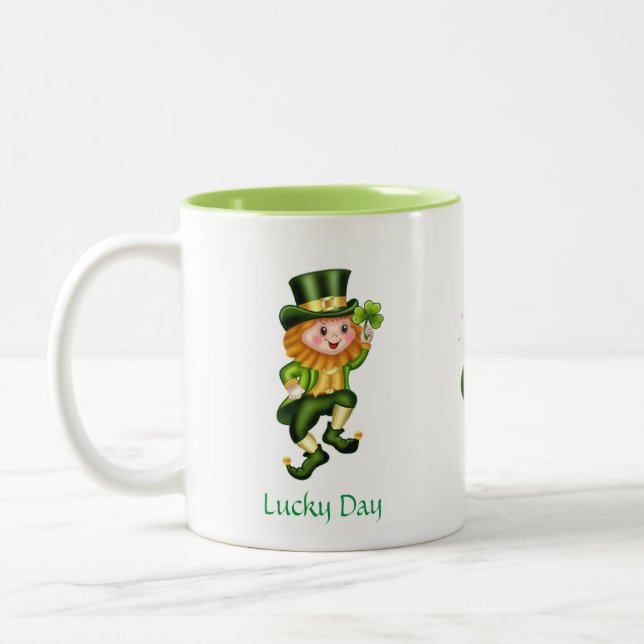 Söt Leprechaun, Kalligrafi & Guldgryte Två-Tonad Mugg (Vänster)