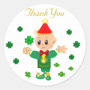 Söt leprechaun & lyckosamma shamrocks Tack Runt Klistermärke