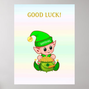 Söt leprechaun och gryta med guld på pastellfärger poster