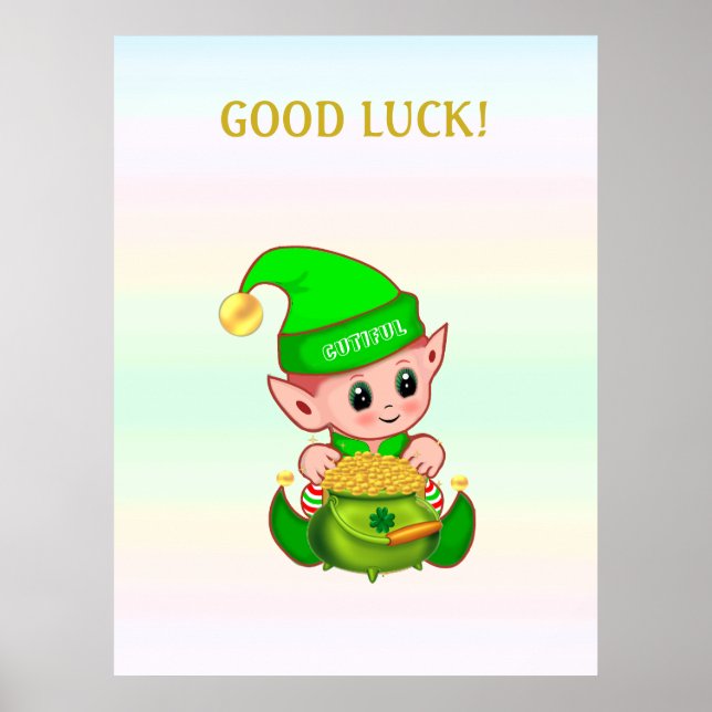 Söt leprechaun och gryta med guld på pastellfärger poster (Framsidan)