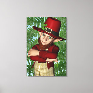Söt Leprechaun Shamrock irländsk folklore konst Canvastryck