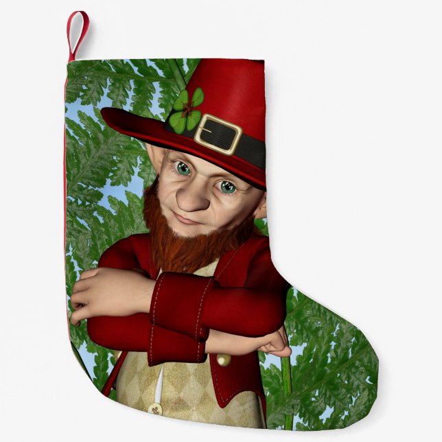 Söt Leprechaun Shamrock irländsk folklore konst Liten Julstrumpa (Framsidan)