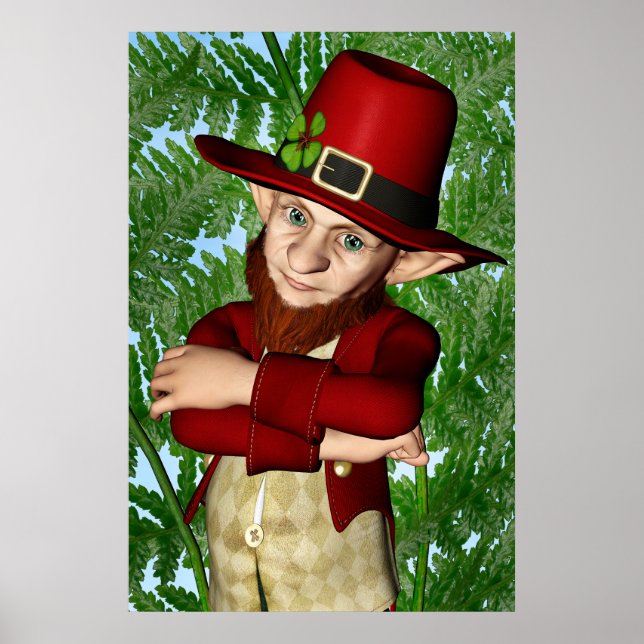 Söt Leprechaun Shamrock irländsk folklore konst Poster (Framsidan)