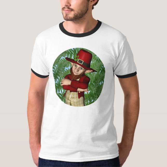 Söt Leprechaun Shamrock irländsk folklore konst T Shirt (Framsida)