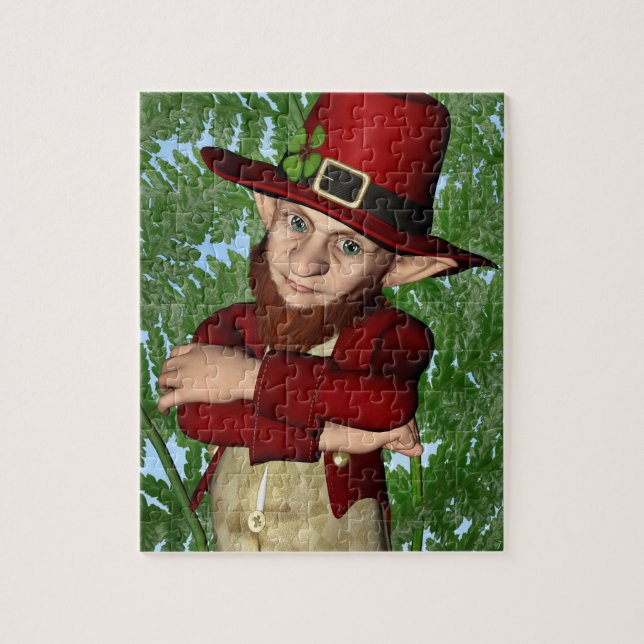 Söt Leprechaun Shamrock irländsk folklorekonst Pussel (Vertikal)