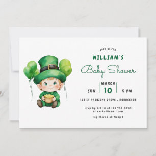 Söt leprechaun st patricks day babydusch inbjudningar