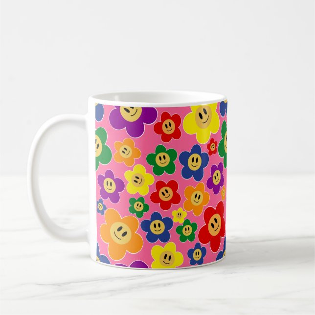 Söt LGBT-regnbågsblommönster－Rosa Kaffemugg (Vänster)