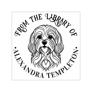 Söt Lhasa Apso Hundhuvud Bibliotek Boknamn Självfärgande Stämpel