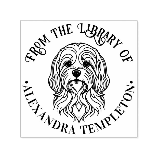 Söt Lhasa Apso Hundhuvud Biblioteksbok Namn Självfärgande Stämpel (Design)