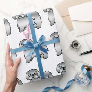 Söt Lhasa Apso Tecknad Hundmönster i Silver Presentpapper
