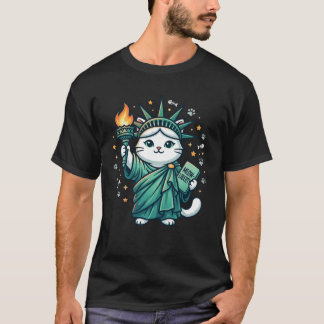Söt Libertet Katt Fackla New York Patriotisk Kattd T Shirt