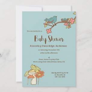 Söt Light Blue Cottagecore Baby Shower Inbjudningar