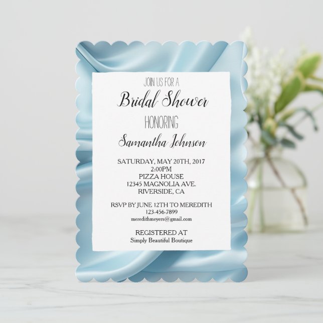 Söt Light Blue Faux Satin Möhippa Inbjudningar (Stående Fram)