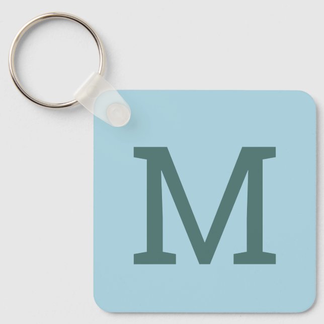 Söt Light Blue Simple Monogram Initial Keychain Nyckelring (Framsida)