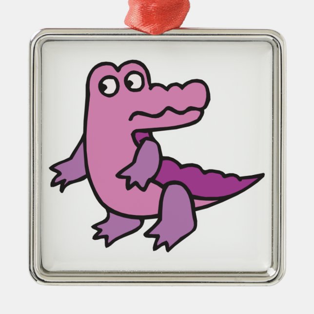 Söt lila alligator julgransprydnad metall (Framsidan)