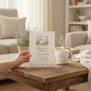 Söt lila ankunge baby shower inbjudan med QR RSVP