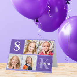 Söt Lila Anpassningsbar Kids Photo Birthday Girl Kort