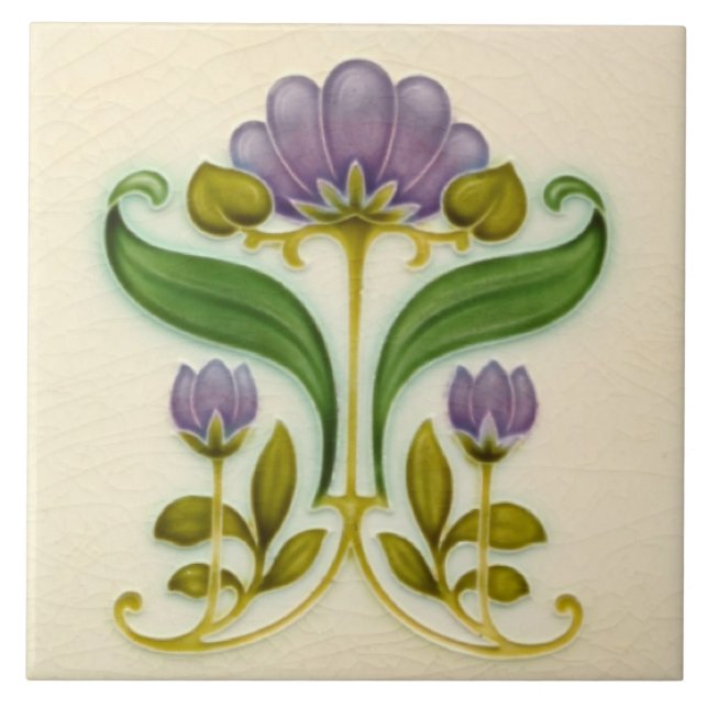 Söt Lila Art nouveau Blommigt c1900-paneldesign Kakelplatta (Framsidan)