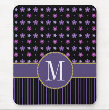 Söt Lila Black Blommigt Stripe Guld Monogram