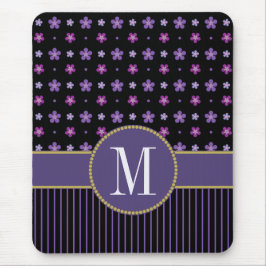 Söt Lila Black Blommigt Stripe Guld Monogram Musmatta