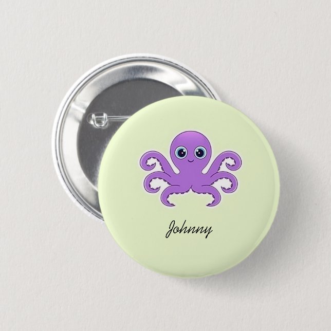 Söt lila bläckfisk grön knapp (Framsida & baksida)