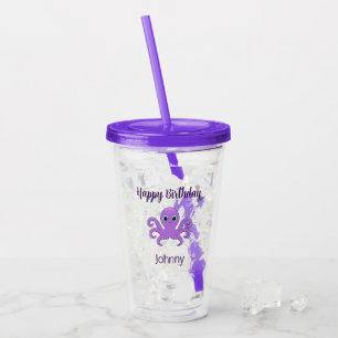 Söt lila bläckfisk grön take away mugg
