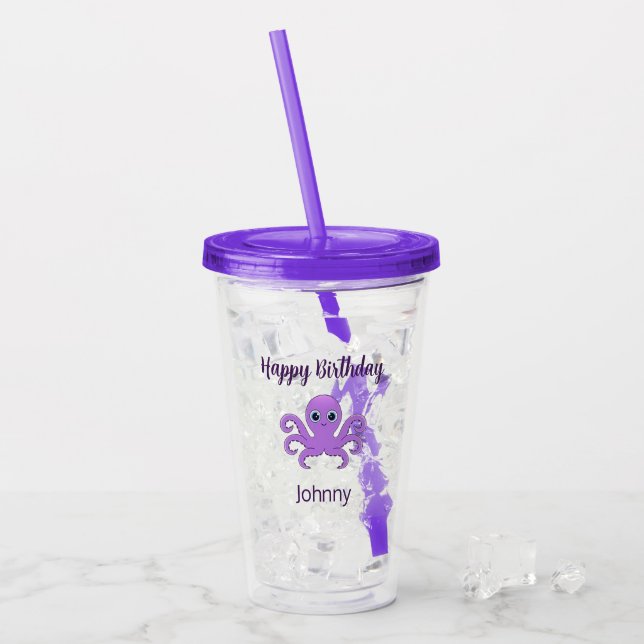 Söt lila bläckfisk grön take away mugg (Framsida Ice)