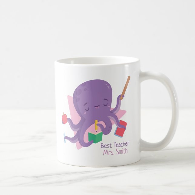 Söt Lila Bläckfisklärare Personlig Kaffemugg (Höger)
