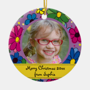 Söt lila blomma barnets fotoram jul julgransprydnad keramik