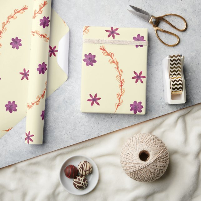 Söt Lila Blommigt Botaniskt Kön Neutral  Presentpapper (Hantverk)