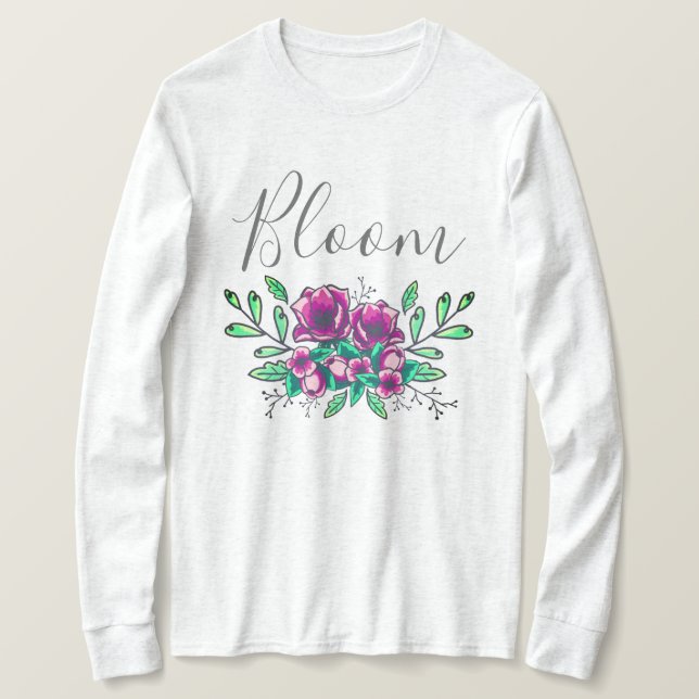 Söt Lila Blommigt Bouquet Bloom Script T Shirt (Design framsida)