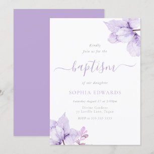 Söt Lila Blommigt Girls Baptism Inbjudningar