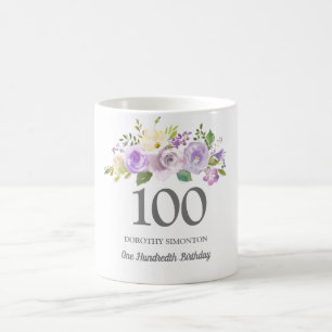 Söt Lila Blommigt Kvinnor 100:e födelsedagsgåva Kaffemugg