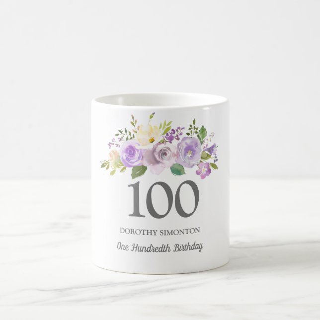 Söt Lila Blommigt Kvinnor 100:e födelsedagsgåva Kaffemugg (Center)