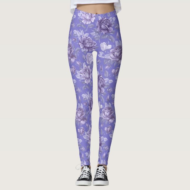 Söt Lila Blommigt Lavender Women's Leggings (Framsida)