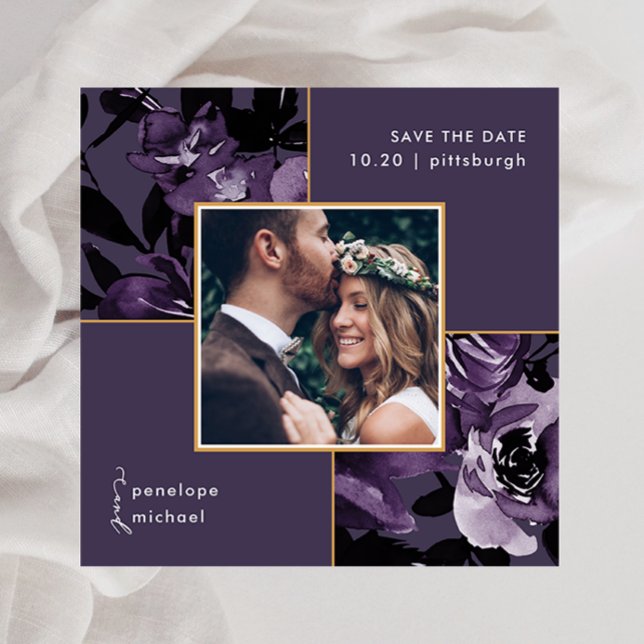 Söt Lila Blommigt Photo Bröllop Spara Datumet (Skapare uppladdad)