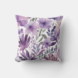 Söt Lila Blommigt Vattenfärgsdesign Kudde