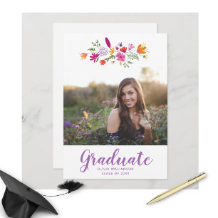 Söt Lila blommor Grad Photo Studentfest Inbjudningar